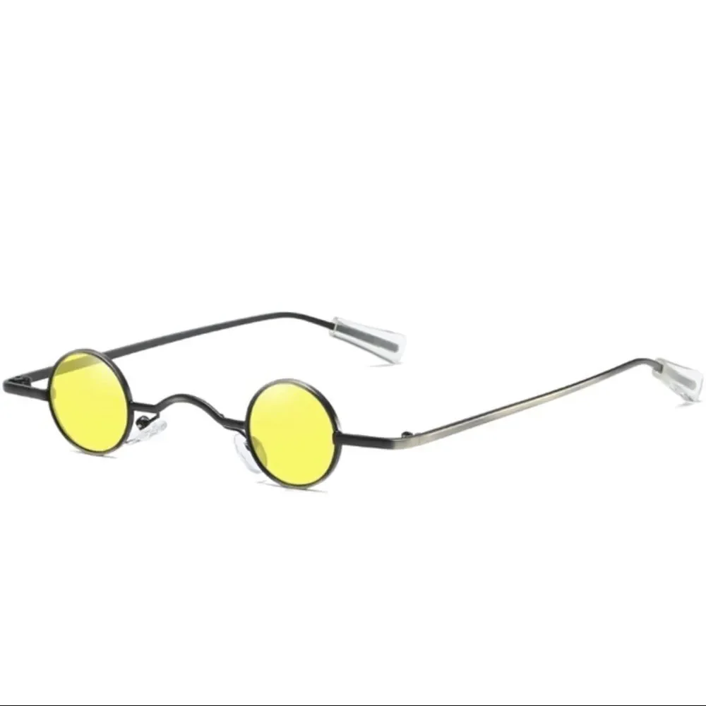 Mini Round Yellow Lens Gray Metal Frame Sunglasses NWT